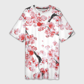 Платье-футболка 3D с принтом Ранняя сакура в Курске,  |  | арт | весна | краска | мазки | мазки краски | рисунок | розовые цветы | розовый цветок | сакура | цветок | цветы | яркие цветы | яркий цветок