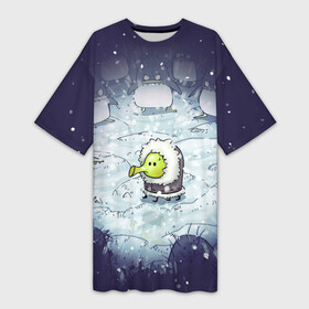 Платье-футболка 3D с принтом Doodle with angry penguins в Курске,  |  | Тематика изображения на принте: doodle | doodle jump | game | jump | видеоигра | дудлик | игра | игры | каракуля | мобилка | мобильная игра | платформер