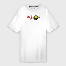 Платье-футболка хлопок с принтом Doodle Jump classic в Курске,  |  | Тематика изображения на принте: doodle | doodle jump | game | jump | видеоигра | дудлик | игра | игры | каракуля | мобилка | мобильная игра | платформер
