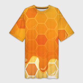 Платье-футболка 3D с принтом Мёд от пчёл в Курске,  |  | бджилка | конфета | мед | пчёлка | пчеловод | сгущёнка | сладкие