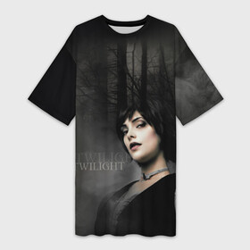 Платье-футболка 3D с принтом Alice Cullen в Курске,  |  | вампир | девушка | дым | лет | надпись | персонаж | сумерки | туман | элис