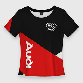 Женская футболка 3D Slim с принтом Audi Ауди Черный Красный Белый в Курске,  |  | audi | auto | quattro | авто | автомобиль | ауди | кватро | куатро | марка | машина