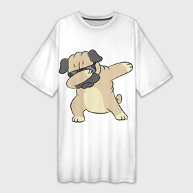 Платье-футболка 3D с принтом Дэббинг дог (мопс, Dabbing dog) в Курске,  |  | Тематика изображения на принте: dab | dabbing | dance | dog | дэб | собака | танец