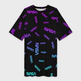 Платье-футболка 3D с принтом NASA NEON PATTERN в Курске,  |  | galaxy | nasa | space | space company | star | астрономия | галактика | звезды | космическая компания | космос | наса