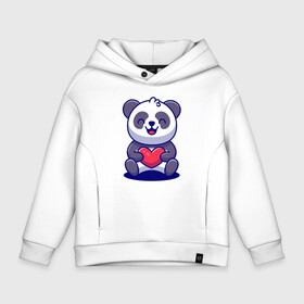 Детское худи Oversize хлопок с принтом Панда с сердцем в Курске, френч-терри — 70% хлопок, 30% полиэстер. Мягкий теплый начес внутри —100% хлопок | боковые карманы, эластичные манжеты и нижняя кромка, капюшон на магнитной кнопке | bear | heart | panda | smile | медведь | панда | сердце | улыбка
