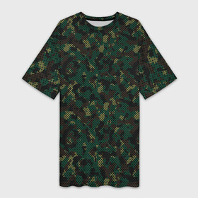 Платье-футболка 3D с принтом Тёмно Зелёный Сеточный Камуфляж в Курске,  |  | camouflage | military | армия | боец | ввс | вдв | вмф | военный камуфляж | воин | война | гру | десантник | дшб | камуфляж | кгб | маскировка | масхалат | мвд | милитари | мчс | омон | охота | охрана | патриот | пво