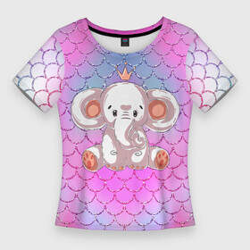 Женская футболка 3D Slim с принтом маленький слоненок с короной в Курске,  |  | детский | корона | слон | слоненок | слоник