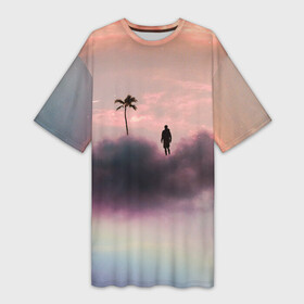 Платье-футболка 3D с принтом Человек в облаках в Курске,  |  | Тематика изображения на принте: голубая | голубое | звезды | луна | на весну | на каждый день | на лето | небо | облака | облако | пальма | подарок | полумесяц | радуга | розовая | розовое | розовый | силуэт | фигура | человек