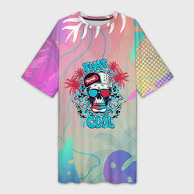 Платье-футболка 3D с принтом Черепальма в Курске,  |  | baseball cap | children | cool | for boys | graffiti | hipster | nature | palm tree | skeleton | skull | top | tourist | trend | бейсболка | графити | детская | для мальчиков | круто | пальма | природа | скелет | стерео очки | топ | тренд