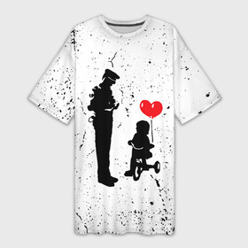 Платье-футболка 3D с принтом Banksy  ребенок на велосипеде в Курске,  |  | banksy | арт | бенкси | бэнкси | велосипед | граффити | картина | ребенок | роберт | робин бэнкс | робин ганнингхем | стрит арт | творчество | художник
