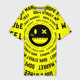 Платье-футболка 3D с принтом Счастливый Смайлик Yellow (Dope Street Market) в Курске,  |  | жёлтый | модные | смайл | смайлик | счастливый | узор | хайп | шмот