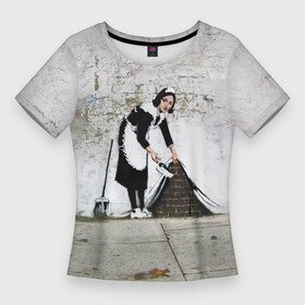 Женская футболка 3D Slim с принтом Banksy  Бэнкси уборщица в Курске,  |  | banksy | арт | бенкси | бэнкси | горничная | граффити | картина | роберт | робин бэнкс | робин ганнингхем | стрит арт | творчество | уборщица | художник