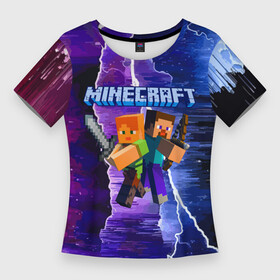 Женская футболка 3D Slim с принтом Minecraft  Neon в Курске,  |  | hero | lighting | minecraft | sword | video game | видеоигра | герой | майнкрафт | меч | молния