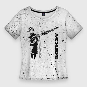 Женская футболка 3D Slim с принтом BANKSY  БЭНКСИ мальчик с оружием в Курске,  |  | banksy | автомат | арт | бенкси | бэнкси | граффити | картина | мальчик | мальчик с автоматом | оружие | парень | роберт | робин бэнкс | робин ганнингхем | стрит арт | творчество | художник