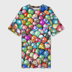 Платье-футболка 3D с принтом Пасхальные крашеные яйца в Курске,  |  | easter | весна | крашеные | пасха | паттерн | яйца | яйцо