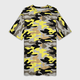Платье-футболка 3D с принтом Желтый, Черный, Серый, Модный (камуфляж) в Курске,  |  | camouflage | military | армия | военный камуфляж | война | гламур | камуфляж | маскировка | масхалат | милитари | мода | охота | солдат | цвета хаки