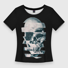 Женская футболка 3D Slim с принтом Череп Мозаика в Курске,  |  | body | bone | broken | mosaic | part | skull | кость | мозаика | разбитый | раскол | расколотый | сегмент | тела | часть | череп