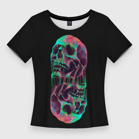 Женская футболка 3D Slim с принтом Черепа близнецы в Курске,  |  | body | bone | cracks | gradient | part | skull | twins | близнецы | воск | градиент | кость | тела | трещины | часть | череп | черепа