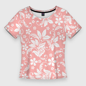 Женская футболка 3D Slim с принтом Белый цветочный узор в Курске,  |  | fashion | flowers | pink | provence | vintage | абстрактный узор | белые цветы | белый узор | бутоны | ветки | винтаж | винтажный стиль | кружева | лепестки | нежные цветы | орнамент | пастельный | прованс