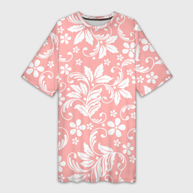 Платье-футболка 3D с принтом Белый цветочный узор в Курске,  |  | fashion | flowers | pink | provence | vintage | абстрактный узор | белые цветы | белый узор | бутоны | ветки | винтаж | винтажный стиль | кружева | лепестки | нежные цветы | орнамент | пастельный | прованс