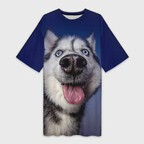 Платье-футболка 3D с принтом Хаски  Веселый собакен в Курске,  |  | handeyework | арт | веселые | волк | животные | нос | нюх | прикольные | смех | смешные | собаки | собка | улыбка | хаски