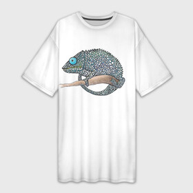 Платье-футболка 3D с принтом Пузырьковый хамелеон в Курске,  |  | animal | chameleon | fauna | животное | камуфляж | природа | пучеглазое | пятна | пятнистое | существо | фауна | хамелеон | ящерица