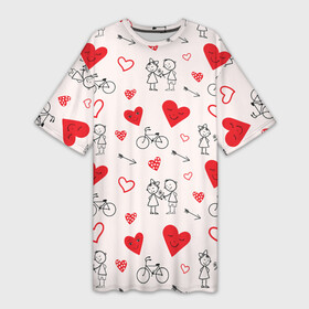 Платье-футболка 3D с принтом Романтические сердечки в Курске,  |  | велосипед | девочка | любовь | люди | мальчик | пара | розовый | романтика | сердечки | сердца | узор