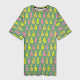 Платье-футболка 3D с принтом Шествие ананасов в Курске,  |  | ананас | ананасы | арт | летний принт | лето | маленький принт | маленький рисунок | мелкий принт | мелкий рисунок | много ананасов | рисунок