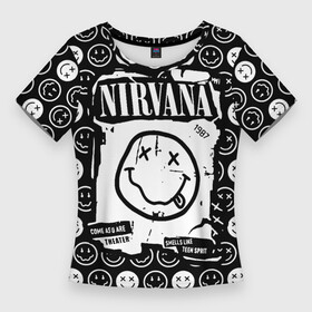 Женская футболка 3D Slim с принтом NIRVANA (символика) в Курске,  |  | anarchy | kurt cobain | nirvana | punks not dead | rock music | анархия | гаражный рок | знак | колобок | курт кобейн | металл | нирвана | панк рок | позитив | рожица | рок музыка | рок н ролл | рокер | символ | смайл | смайлики