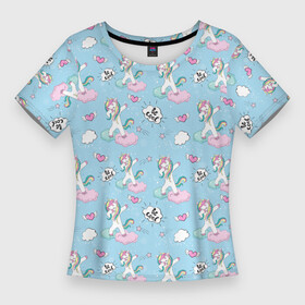 Женская футболка 3D Slim с принтом Dab Единороги в Курске,  |  | dab unicorn | horse | pony | unicorn | детские | единорог | животное | зверь | конь | лошадь | мифическое существо | облака | пони | радуга | сказка