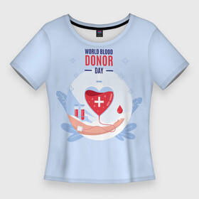 Женская футболка 3D Slim с принтом Помощь. в Курске,  |  | Тематика изображения на принте: благотворительность | донор | крест | кровь | круг | надпись | помощь | рука | сердце