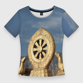 Женская футболка 3D Slim с принтом Колесо Дхармы в Курске,  |  | азия | будда | буддизм | восток | джоканг | дхарма | закон | колесо | лхаса | монастырь | олень | проповедь | спицы