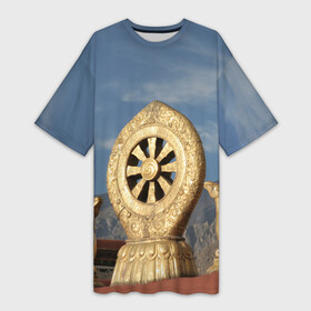 Платье-футболка 3D с принтом Колесо Дхармы в Курске,  |  | азия | будда | буддизм | восток | джоканг | дхарма | закон | колесо | лхаса | монастырь | олень | проповедь | спицы
