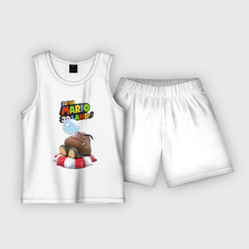 Детская пижама с шортами хлопок с принтом Goomba  Super Mario 3D Land в Курске,  |  | Тематика изображения на принте: fangs | goomba | hero | mushroom | nintendo | super mario | video game | видеоигра | герой | гриб | гумба | клыки | персонаж | супер марио