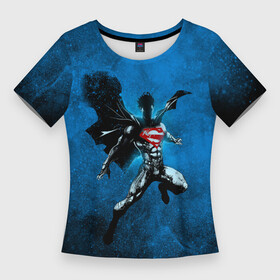 Женская футболка 3D Slim с принтом Супермен в небе в Курске,  |  | dc | брызги | герой | кларк кент | комиксы | космос | небо | персонаж | плащ | супермен | текстура