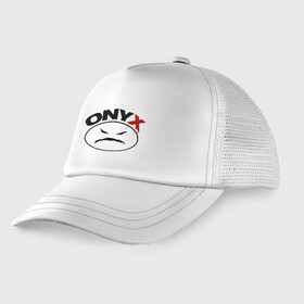 Детская кепка тракер с принтом Оnyx в Курске, Козырек - 100% хлопок. Кепка - 100% полиэстер, Задняя часть - сетка | универсальный размер, пластиковая застёжка | angry | bad | onyx | smile | злой | оникс | смайл