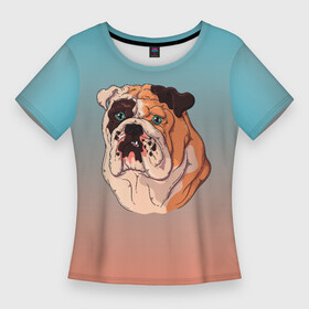 Женская футболка 3D Slim с принтом Морда  бульдога в Курске,  |  | бульдог | пес | псина | собака