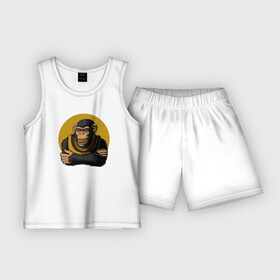 Детская пижама с шортами хлопок с принтом Обезьяна с золотой цепью в Курске,  |  | monkey | золотая цепь | золото | обезьяна | обезьянка | цепочка