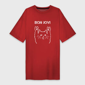 Платье-футболка хлопок с принтом Bon Jovi Рок кот в Курске,  |  | bon | bon jovi | jovi | rock | бон | бон джови | глэм | группа | джови | джон | метал | рок | рок кот | роккот | хард