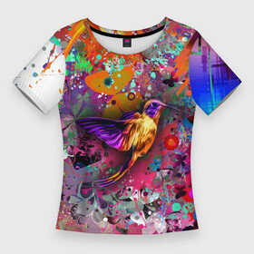 Женская футболка 3D Slim с принтом Колибри  Floral Pattern в Курске,  |  | butterfly | color | fashion | hummingbirds | pattern | бабочка | колибри | мода | узор | цвет