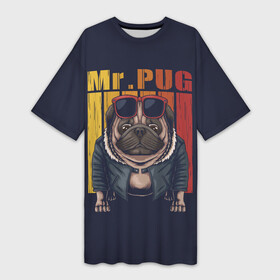 Платье-футболка 3D с принтом Мистер Мопс в Курске,  |  | bulldog | pug | pug dog | pug puppies | бульдог | год собаки | друг человека | дружные мопсы | дядя мопс | животное | зверь | кинолог | мопс | пёс | порода собак | собака боксёр | собака мопс | собаковод | четвероногий