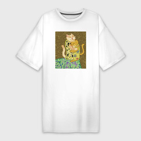 Платье-футболка хлопок с принтом Поцелуй котов в Курске,  |  | влюблённые | вязанный | густав климт | искусство | кот | коте | котейка | котэ | кошка | модерн | пародия | символизм | холст | художник