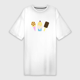 Платье-футболка хлопок с принтом Три десерта в Курске,  |  | вкусное | десерт | молочное | мороженое | сладкое | стаканчик | эскимо