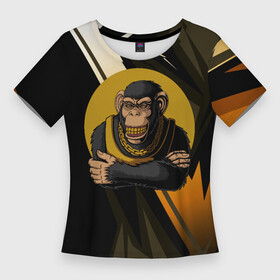 Женская футболка 3D Slim с принтом Обезьяна с золотой цепью в Курске,  |  | monkey | золотая цепь | золото | обезьяна | обезьянка | цепочка