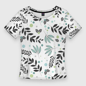 Женская футболка 3D Slim с принтом Ботанический паттерн с листочками в Курске,  |  | ботаника | ботанический | листья | паттерн | растение | растения | узор | универсальный | ягоды