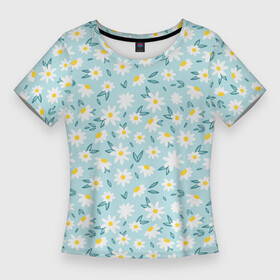 Женская футболка 3D Slim с принтом Весенние ромашки в Курске,  |  | паттерн | природа | ромашка | солнышко | цветики | цветы