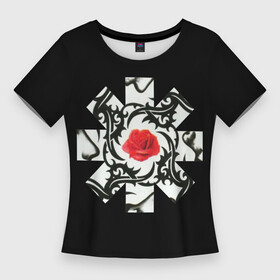Женская футболка 3D Slim с принтом RHCP Logo  Red Rose в Курске,  |  | Тематика изображения на принте: by | californication | chili | flea | frusciante | getaway | hot | im | john | logo | love | pepper | peppers | red | rose | rough | the | unlimited | way | with | you | бальзари | горячий | джон | красная | красный | майкл | перец | роза | смит |