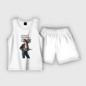 Детская пижама с шортами хлопок с принтом GTA 5 Girl weapon в Курске,  |  | Тематика изображения на принте: automat | girl | gta | gta 5 | weapon | автомат | гта | гта 5 | девушка | оружие