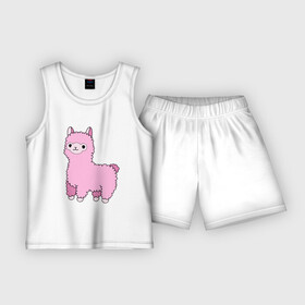 Детская пижама с шортами хлопок с принтом Lama для девочек в Курске,  |  | lama glama | лама | лама в андах | лама для девочек | розовая лама