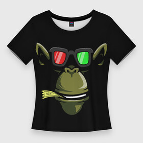 Женская футболка 3D Slim с принтом Обезьяна в 3Д очках в Курске,  |  | голова животного | животное | кино | обезьяна | очки